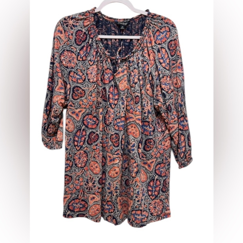 Lucky Brand women’s 3X oversized 1/2 sleeve floral blue & orange blouse